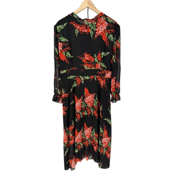 Black Red Floral Tie Bow Neck Maxi Long Dress Sheer Long Sleeve size 14 NWT - Picture 9 of 11